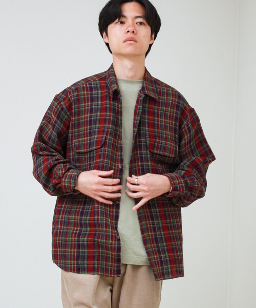 GLOSTER(グロスター)の「【秋立ち上がりから着られる】ワッフルチェック ワークシャツ ロングスリーブ(シャツ/ブラウス・メンズ・ブルー系その他/パープル系その他/ブラック系その他/グリーン系その他・M/L)」の4枚目の写真