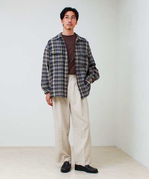 GLOSTER(グロスター)の「【秋立ち上がりから着られる】ワッフルチェック ワークシャツ ロングスリーブ(シャツ/ブラウス・メンズ・ブルー系その他/パープル系その他/ブラック系その他/グリーン系その他・M/L)」の5枚目の写真
