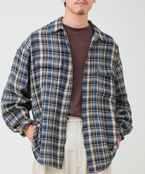 GLOSTER(グロスター)の「【秋立ち上がりから着られる】ワッフルチェック ワークシャツ ロングスリーブ(シャツ/ブラウス・メンズ・ブルー系その他/パープル系その他/ブラック系その他/グリーン系その他・M/L)」の6枚目の写真