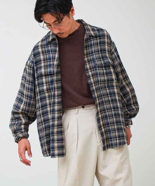 GLOSTER(グロスター)の「【秋立ち上がりから着られる】ワッフルチェック ワークシャツ ロングスリーブ(シャツ/ブラウス・メンズ・ブルー系その他/パープル系その他/ブラック系その他/グリーン系その他・M/L)」の10枚目の写真