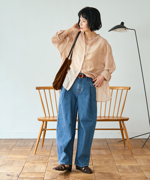 FREAK'S STORE(フリークスストア)の「SOMETHING × FREAK'S STORE/サムシング 別注 TUCK CURVE WIDE DENIM/タックカーブ ワイドデニム/バレルパンツ(デニムパンツ・レディース・ネイビー/ブルー・SMALL/MEDIUM)」の19枚目の写真