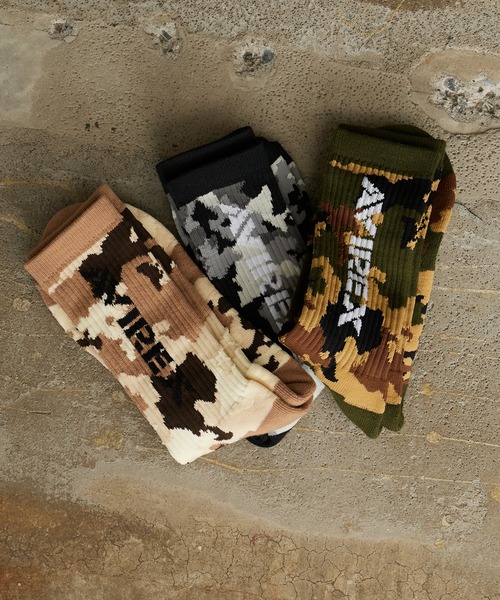AVIREX(アヴィレックス)の「AVIREX/アビレックス AX Camouflage 3P Socks カモフラージュ 3足組 ソックス 靴下 迷彩柄 サイドプリント クルー丈ソックス 3足セット メンズ 秋 秋服 2026年秋冬(ソックス/靴下・メンズ・カモフラージュ・25-27)」の6枚目の写真