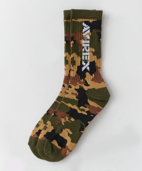AVIREX(アヴィレックス)の「AVIREX/アビレックス AX Camouflage 3P Socks カモフラージュ 3足組 ソックス 靴下 迷彩柄 サイドプリント クルー丈ソックス 3足セット メンズ 秋 秋服 2026年秋冬(ソックス/靴下・メンズ・カモフラージュ・25-27)」の4枚目の写真