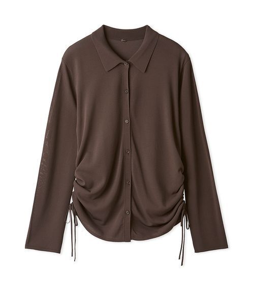 FRAY I.D(フレイアイディー)の「【ウォッシャブル・接触冷感】ドロストデザインニットシャツ(シャツ/ブラウス・レディース・ライトブルー/ブラウン/オフホワイト・F)」の1枚目の写真