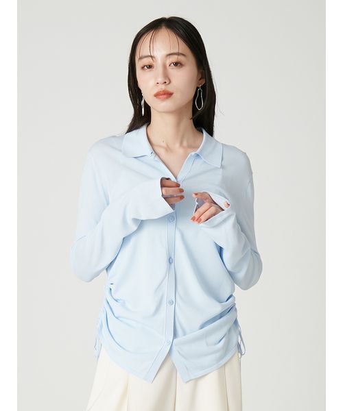FRAY I.D(フレイアイディー)の「【ウォッシャブル・接触冷感】ドロストデザインニットシャツ(シャツ/ブラウス・レディース・ライトブルー/ブラウン/オフホワイト・F)」の3枚目の写真