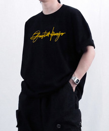 プレミアム イエロービッグロゴオーバーサイズブラック半袖Tシャツ