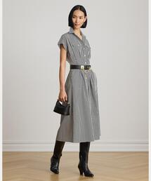 LAUREN RALPH LAUREN（ローレン ラルフ ローレン）の「ストライプド プリーテッド ブロードクロス シャツドレス（シャツワンピース）」