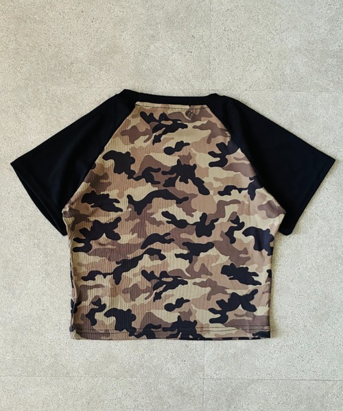 SHEPP(シープ)の「迷彩柄 ラグラン半袖Tシャツ カモフラ タイトトップス(Tシャツ/カットソー・レディース・カーキ・L/M)」の6枚目の写真