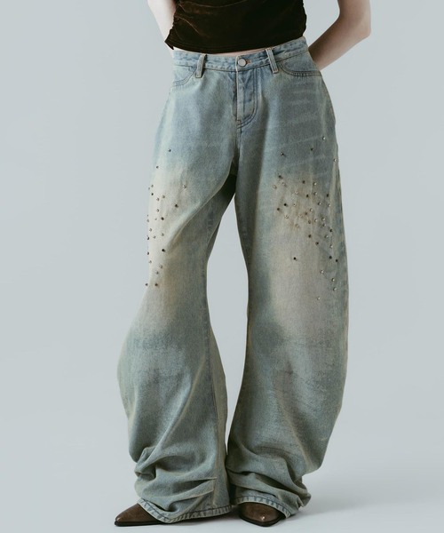 Knuth Marf（クヌースマーフ）の「Knuth Marf / クヌースマーフ studded draped denim pants（デニムパンツ・レディース・ブラック/ブルー・SMALL/X-SMALL）」の2枚目の写真