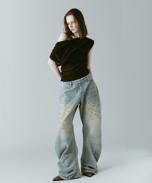 Knuth Marf（クヌースマーフ）の「Knuth Marf / クヌースマーフ studded draped denim pants（デニムパンツ・レディース・ブラック/ブルー・SMALL/X-SMALL）」の9枚目の写真