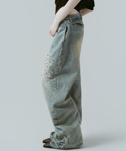 Knuth Marf（クヌースマーフ）の「Knuth Marf / クヌースマーフ studded draped denim pants（デニムパンツ・レディース・ブラック/ブルー・SMALL/X-SMALL）」の11枚目の写真
