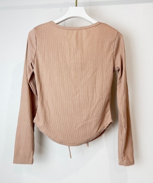Beststore(ベストストア)の「胸元レースアップ 長袖リブカットソー タイトトップス(Tシャツ/カットソー・レディース・ベージュ/ブラック/ホワイト/グレー・FREE)」の9枚目の写真