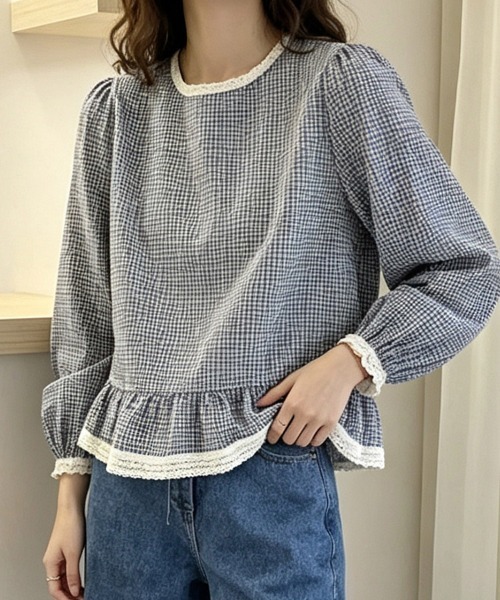 ReRe(リリ)の「レーストリミングギンガムチェックペプラムブラウス(シャツ/ブラウス・レディース・ホワイト/チェック・MEDIUM/LARGE/X-LARGE)」の15枚目の写真