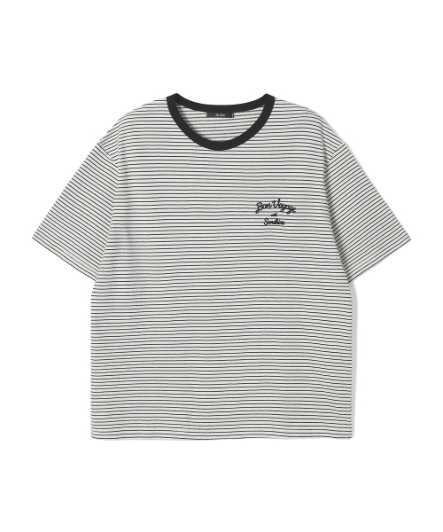 ADHOC(アドホック)の「メンズストライプ半袖ベーシックTシャツ (O-WHITE) (HC6STA8)(Tシャツ/カットソー・メンズ・その他・100/105)」の2枚目の写真