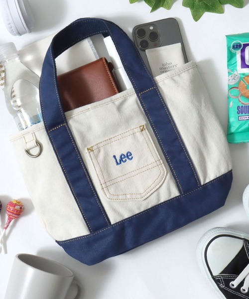 Lee（リー）の「Lee（リー）ミニポケット ロゴ刺繍 ランチサイズ キャンバストートバッグ/ミニトート/ランチバッグ（トートバッグ・レディース・ホワイト×ネイビー/ホワイト×レッド/インディゴブルー/ホワイト×グリーン/ホワイト×ブラック・FREE）」の4枚目の写真