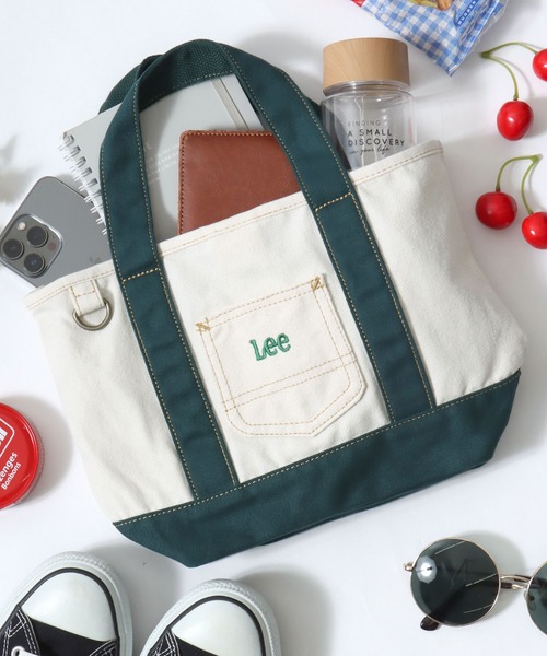 Lee（リー）の「Lee（リー）ミニポケット ロゴ刺繍 ランチサイズ キャンバストートバッグ/ミニトート/ランチバッグ（トートバッグ・レディース・ホワイト×ネイビー/ホワイト×レッド/インディゴブルー/ホワイト×グリーン/ホワイト×ブラック・FREE）」の13枚目の写真