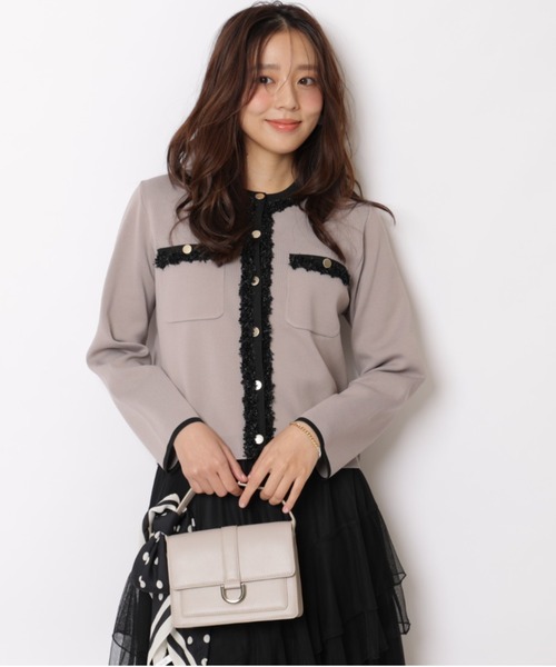 JUSGLITTY(ジャスグリッティー)の「デコラブレードニットジャケット(ニット/セーター・レディース・ピンク/ブラック/ホワイト・2)」の3枚目の写真