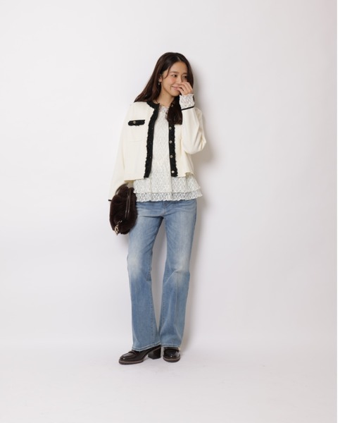 JUSGLITTY(ジャスグリッティー)の「デコラブレードニットジャケット(ニット/セーター・レディース・ピンク/ブラック/ホワイト・2)」の9枚目の写真