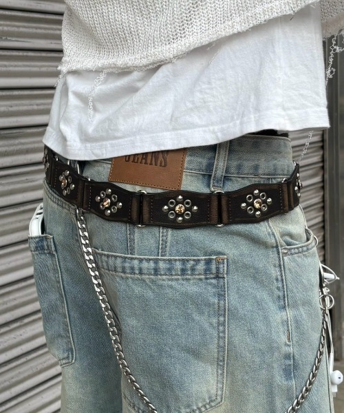 Never mind the XU / Chikashitsu+(ネバーマインド ザ エックスユー / チカシツプラス)の「【Chikashitsu +】boho vintage rhinestone flower belt / 【チカシツプラス】ボーホーヴィンテージラインストーンフラワーベルト(ベルト・メンズ・ライトブラウン・ONE SIZE)」の9枚目の写真