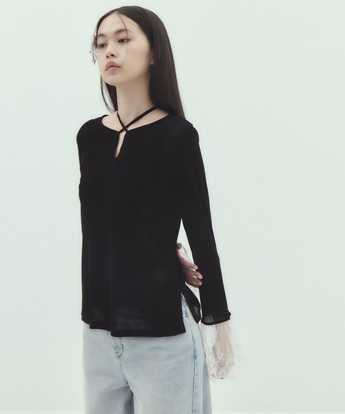 tanakadaisuke(タナカダイスケ)の「【tanakadaisuke/タナカダイスケ】《STUDIOUS別注》 flocky tulle pullover(Tシャツ/カットソー・レディース・ブラック・FREE)」の12枚目の写真