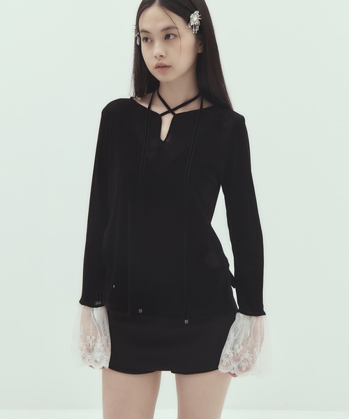 tanakadaisuke(タナカダイスケ)の「【tanakadaisuke/タナカダイスケ】《STUDIOUS別注》 flocky tulle pullover(Tシャツ/カットソー・レディース・ブラック・FREE)」の6枚目の写真