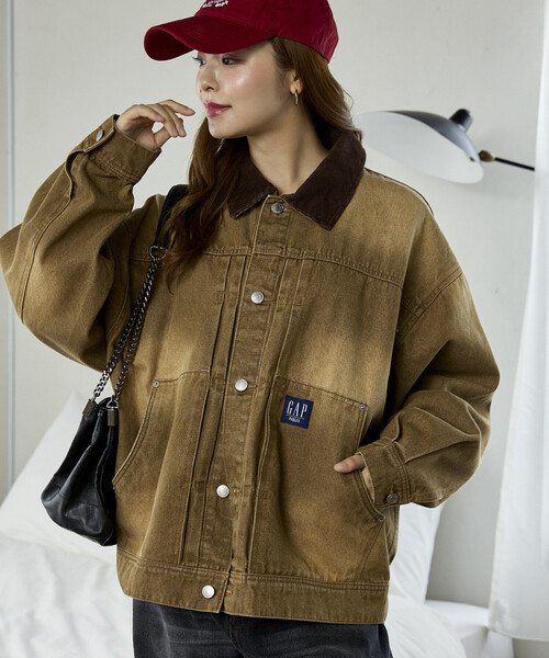 GAP（ギャップ）の「PUBLUX × GAP/ギャップ <セットアップ対応>別注 コーデュロイ 衿 ワークジャケット　限定展開（デニムジャケット・メンズ・インディゴブルー/キャメル/レオパード/ブラック・MEDIUM/SMALL/LARGE）」の4枚目の写真