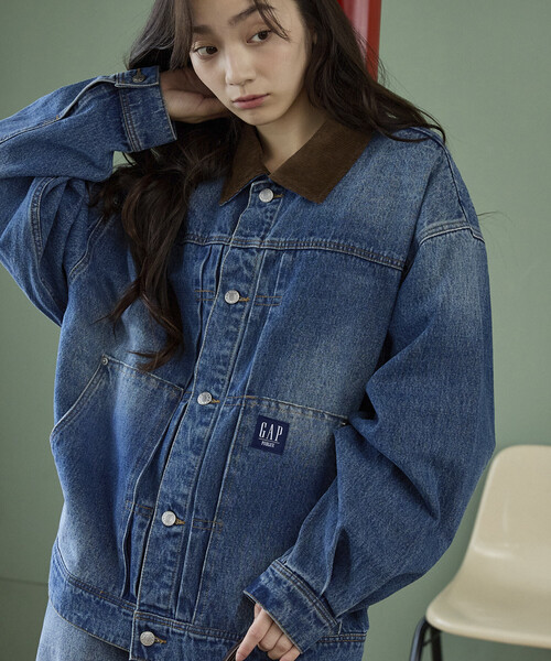 GAP（ギャップ）の「PUBLUX × GAP/ギャップ <セットアップ対応>別注 コーデュロイ 衿 ワークジャケット　限定展開（デニムジャケット・メンズ・インディゴブルー/キャメル/レオパード/ブラック・MEDIUM/SMALL/LARGE）」の3枚目の写真