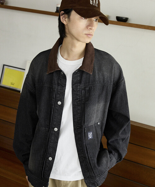 GAP（ギャップ）の「PUBLUX × GAP/ギャップ <セットアップ対応>別注 コーデュロイ 衿 ワークジャケット　限定展開（デニムジャケット・メンズ・インディゴブルー/キャメル/レオパード/ブラック・MEDIUM/SMALL/LARGE）」の9枚目の写真