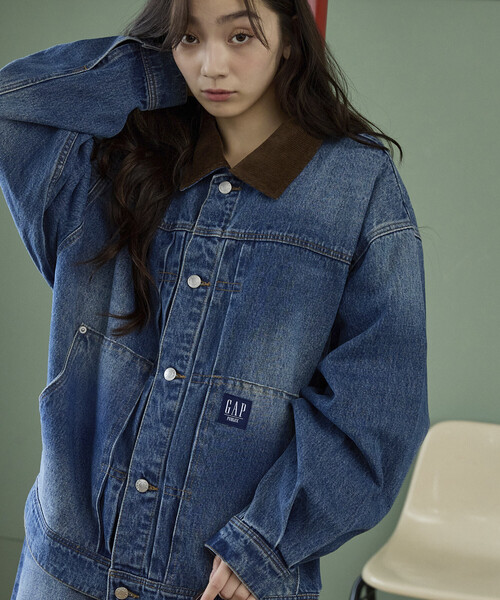 GAP（ギャップ）の「PUBLUX × GAP/ギャップ <セットアップ対応>別注 コーデュロイ 衿 ワークジャケット　限定展開（デニムジャケット・メンズ・インディゴブルー/キャメル/レオパード/ブラック・MEDIUM/SMALL/LARGE）」の18枚目の写真