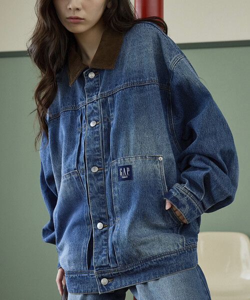 GAP（ギャップ）の「PUBLUX × GAP/ギャップ <セットアップ対応>別注 コーデュロイ 衿 ワークジャケット　限定展開（デニムジャケット・メンズ・インディゴブルー/キャメル/レオパード/ブラック・MEDIUM/SMALL/LARGE）」の19枚目の写真