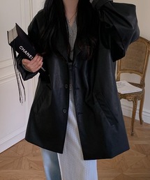 襟付きシングルブレストフェイクレザージャケット