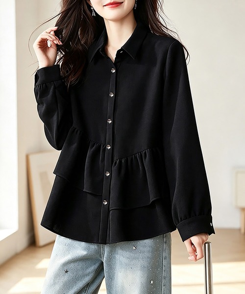 Doux Belle(ドゥーベル)の「アシンメトリーティアードフリル長袖シャツ(シャツ/ブラウス・レディース・ブラック・LARGE/X-LARGE)」の6枚目の写真