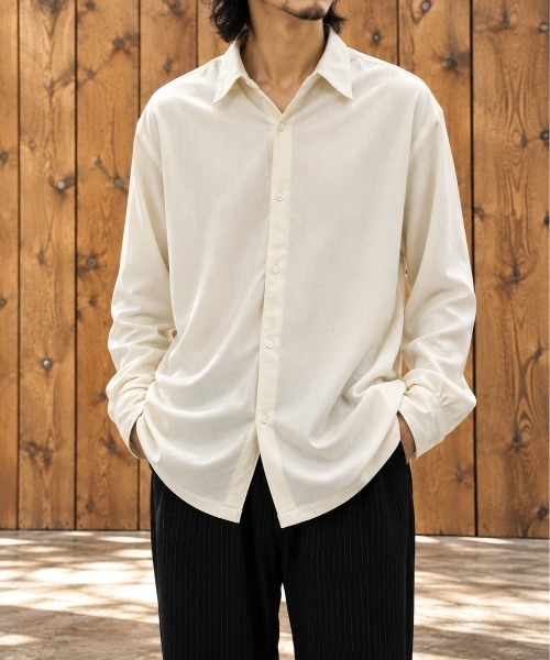 KEY TIMEZ(キータイムズ)の「【KANEMASA PHIL./カネマサフィル】別注 36G Wool Fulling Stripe Modest Shirt(シャツ/ブラウス・メンズ・ダークグレー/ブラック/キナリ・L/M/S)」の2枚目の写真
