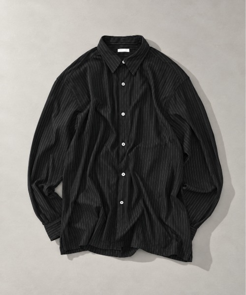 KEY TIMEZ(キータイムズ)の「【KANEMASA PHIL./カネマサフィル】別注 36G Wool Fulling Stripe Modest Shirt(シャツ/ブラウス・メンズ・ダークグレー/ブラック/キナリ・L/M/S)」の3枚目の写真
