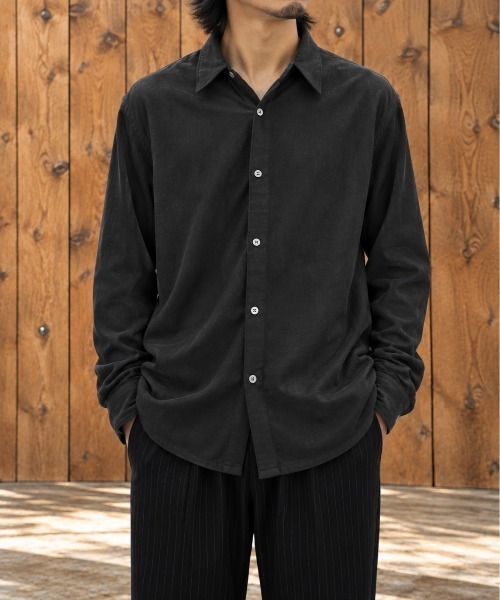 KEY TIMEZ(キータイムズ)の「【KANEMASA PHIL./カネマサフィル】別注 36G Wool Fulling Stripe Modest Shirt(シャツ/ブラウス・メンズ・ダークグレー/ブラック/キナリ・L/M/S)」の4枚目の写真