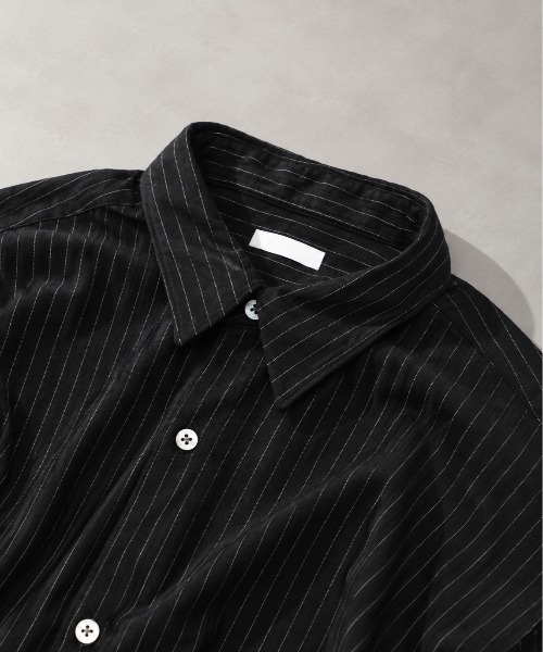 KEY TIMEZ(キータイムズ)の「【KANEMASA PHIL./カネマサフィル】別注 36G Wool Fulling Stripe Modest Shirt(シャツ/ブラウス・メンズ・ダークグレー/ブラック/キナリ・L/M/S)」の22枚目の写真