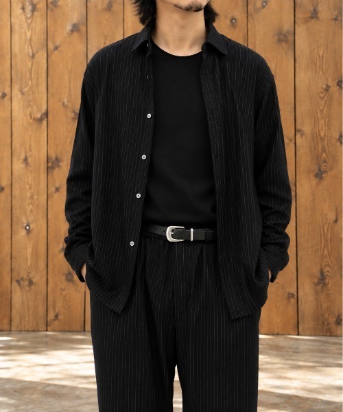 KEY TIMEZ(キータイムズ)の「【KANEMASA PHIL./カネマサフィル】別注 36G Wool Fulling Stripe Modest Shirt(シャツ/ブラウス・メンズ・ダークグレー/ブラック/キナリ・L/M/S)」の19枚目の写真