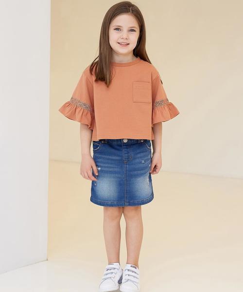 green label relaxing（グリーンレーベルリラクシング）の「ドビーデニム ダメージSK◆（スカート・キッズ・コバルトブルー・105/135/125/95/115）」の10枚目の写真