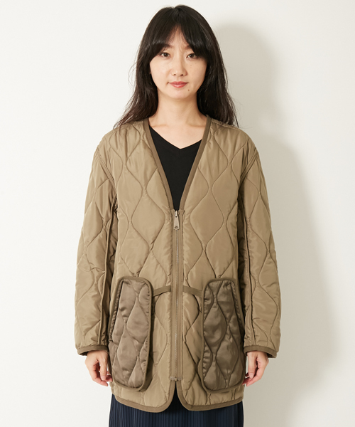 AMERICAN RAG CIE(アメリカンラグシー)の「AMERICAN RAG CIEヴィンテージ中綿ミリタリージャケット(ノーカラージャケット・レディース・カーキ・FREE)」の6枚目の写真