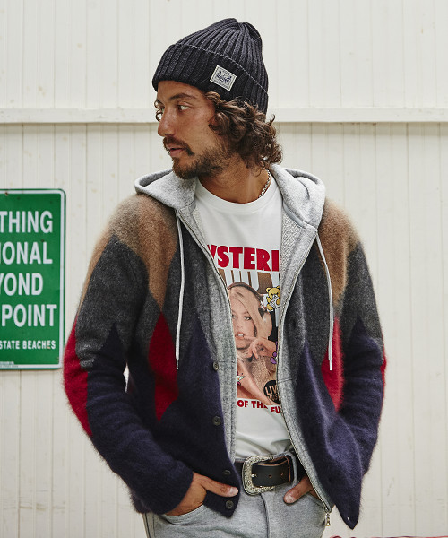 HYSTERIC GLAMOUR（ヒステリックグラマー）の「ダイヤ柄 編込 CD（カーディガン/ボレロ・メンズ・ネイビー/ブラウン/ブラック・SMALL/MEDIUM/LARGE）」の3枚目の写真