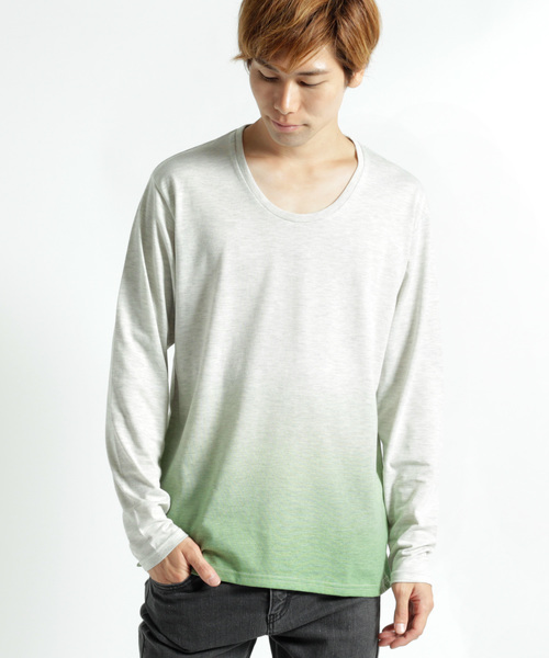 MONO-MART（モノマート）の「UネックL/Sグラデーションカットソー（Tシャツ/カットソー・メンズ・グリーン/ネイビー/ブラック/ブルー/ワイン・L/M）」の3枚目の写真