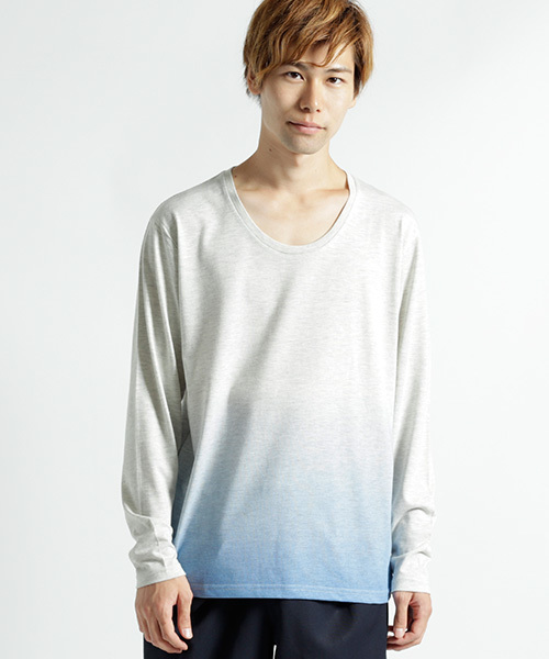 MONO-MART（モノマート）の「UネックL/Sグラデーションカットソー（Tシャツ/カットソー・メンズ・グリーン/ネイビー/ブラック/ブルー/ワイン・L/M）」の21枚目の写真