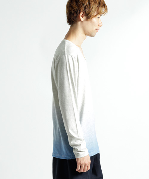 MONO-MART（モノマート）の「UネックL/Sグラデーションカットソー（Tシャツ/カットソー・メンズ・グリーン/ネイビー/ブラック/ブルー/ワイン・L/M）」の20枚目の写真