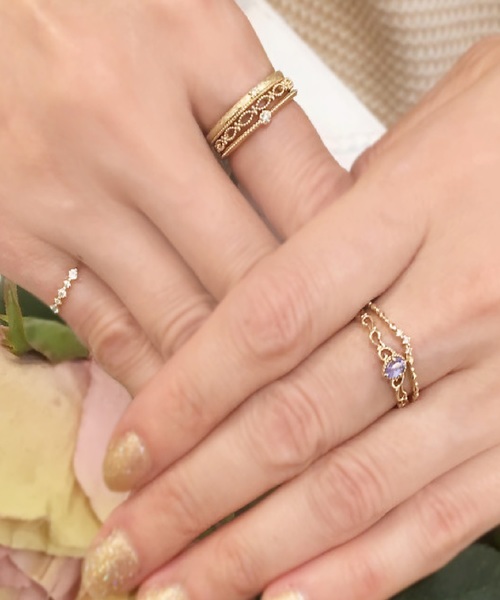 Jewelry i ミル打ち リング 5mm幅 10金 指輪 レディース K10