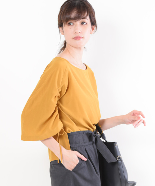 12Twelve Agenda（トゥエルブ　アジェンダ）の「フィブリルサテンドロストスリーブブラウス（シャツ/ブラウス・レディース・ネイビー/オフホワイト/マスタード/チェリーピンク・M）」の2枚目の写真