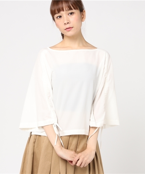 12Twelve Agenda（トゥエルブ　アジェンダ）の「フィブリルサテンドロストスリーブブラウス（シャツ/ブラウス・レディース・ネイビー/オフホワイト/マスタード/チェリーピンク・M）」の3枚目の写真