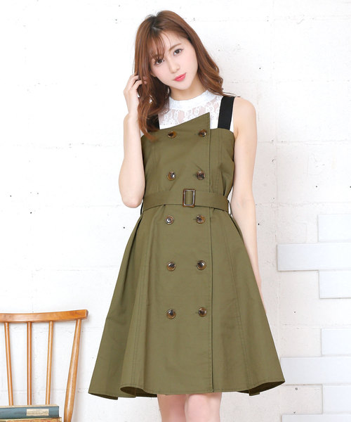 KOBE LETTUCE（コウベレタス）の「大人っぽいフェミニンスタイルが完成♪！ウエストベルト付き☆ノースリーブトレンチ風フレアワンピース/レディース[E1806]（ワンピース・レディース・ベージュ/ネイビー/カーキ・FREE）」の3枚目の写真