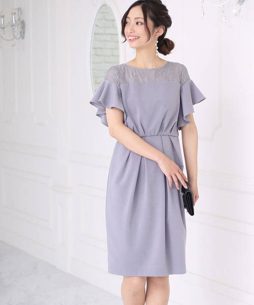 Bou Jeloud(ブージュルード)の「結婚式・パーティー対応◇ショルダーレーシードレス(ドレス・レディース・ネイビー/グレー/ミント・38)」の2枚目の写真