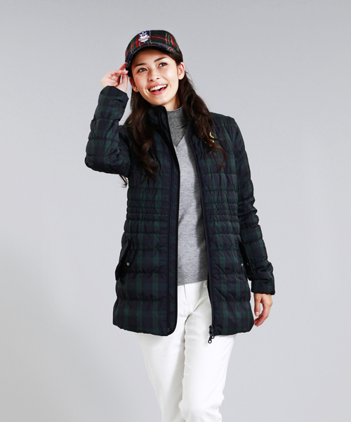 ビームスゴルフ　ダウンジャケット　チェック　ワッペン　ブラックウォッチ　M BEAMS GOLF（ビームスゴルフ）の「□BEAMS GOLF PURPLE LABEL