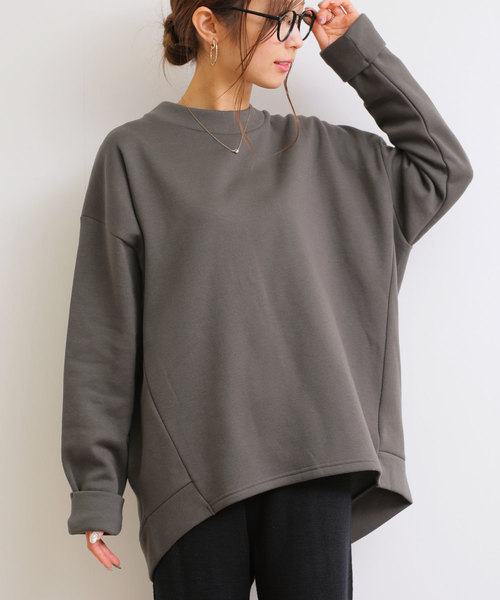 andme（アンドミー）の「裏起毛オーバーサイズチュニックトップス（スウェット・レディース・ブラック/ネイビー/グレー/カーキ/ベージュ/アイボリー・M）」の5枚目の写真